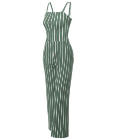 Women's Casual Fashionable Stretchable Pinstripe Long Wide Leg Jumpsuit 