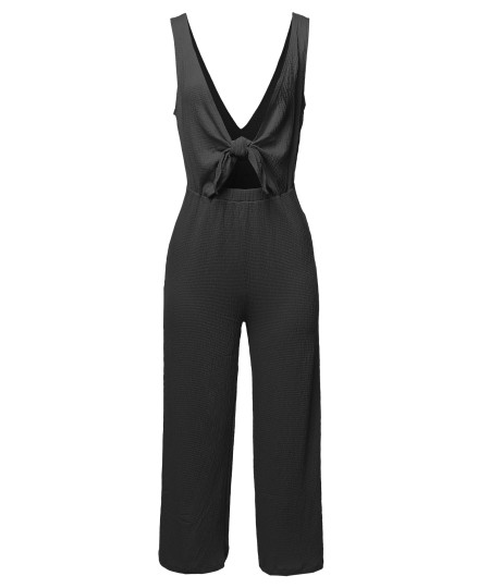 Women's Sexy V Neck Front Self Tie Knot Romper Jumpsuit