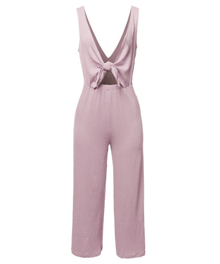 Women's Sexy V Neck Front Self Tie Knot Romper Jumpsuit