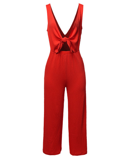 Women's Sexy V Neck Front Self Tie Knot Romper Jumpsuit