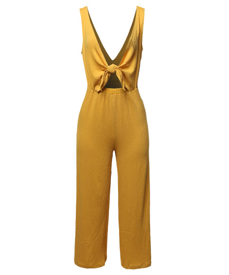 Women's Sexy V Neck Front Self Tie Knot Romper Jumpsuit