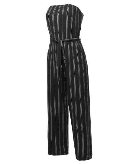 Women's Casual Stripes Ankle Length Tube Top Jumpsuit