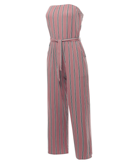 Women's Casual Stripes Ankle Length Tube Top Jumpsuit