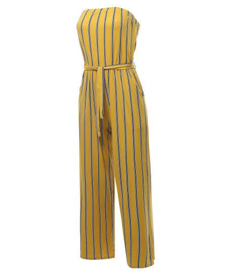 Women's Casual Stripes Ankle Length Tube Top Jumpsuit