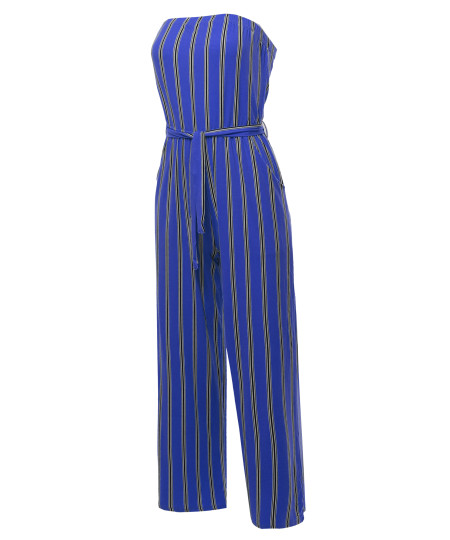 Women's Casual Stripes Ankle Length Tube Top Jumpsuit