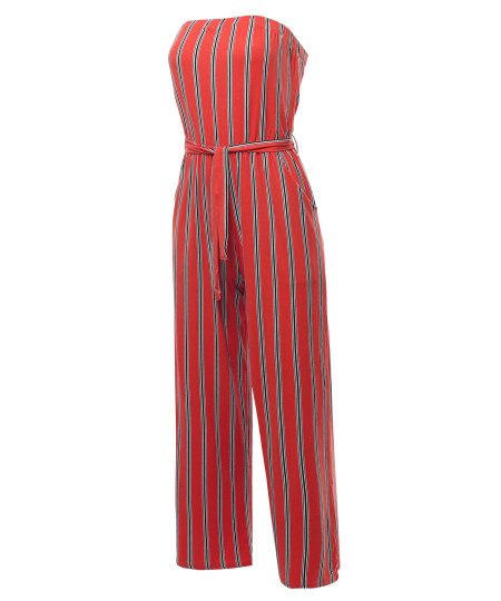 Women's Casual Stripes Ankle Length Tube Top Jumpsuit