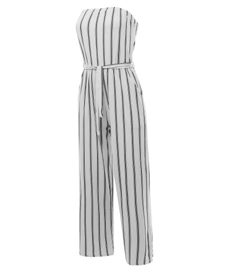 Women's Casual Stripes Ankle Length Tube Top Jumpsuit