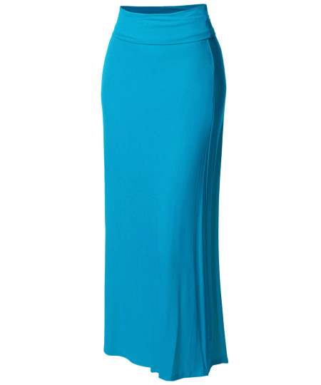 Women's Stylish Fold Over Flare Long Maxi Skirt - Made In USA