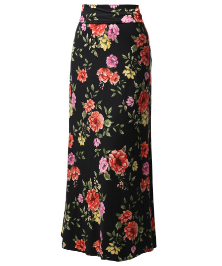 Women's Stylish Fold Over Flare Long Maxi Skirt - Made In USA