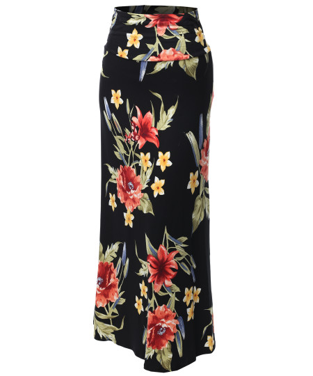 Women's Stylish Fold Over Flare Long Maxi Skirt - Made In USA