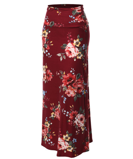 Women's Stylish Fold Over Flare Long Maxi Skirt - Made In USA