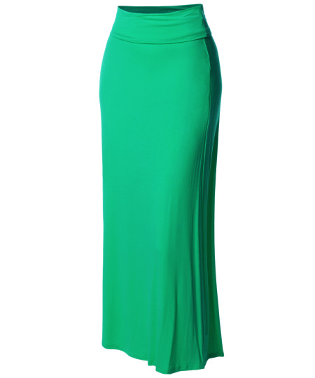 Women's Stylish Fold Over Flare Long Maxi Skirt - Made In USA