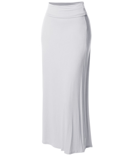 Women's Stylish Fold Over Flare Long Maxi Skirt - Made In USA