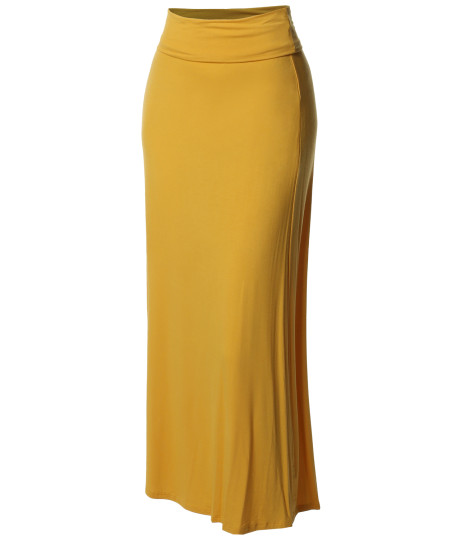 Women's Stylish Fold Over Flare Long Maxi Skirt - Made In USA