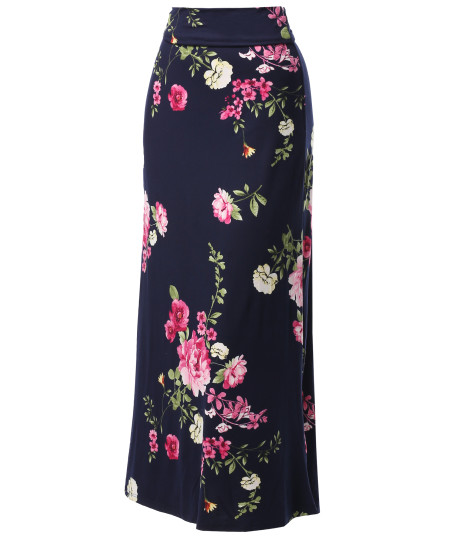 Women's Stylish Fold Over Flare Long Maxi Skirt - Made In USA