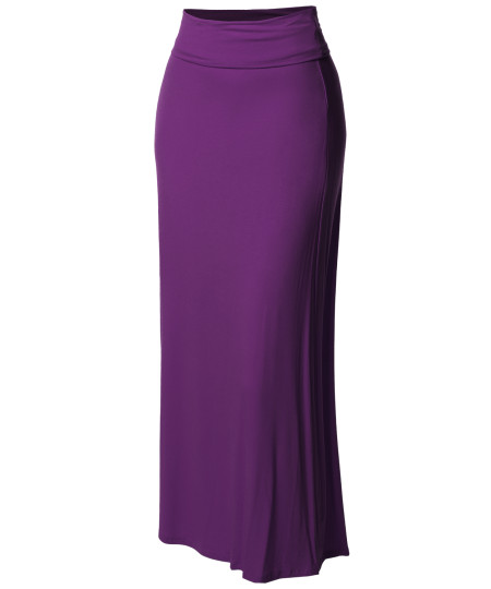 Women's Stylish Fold Over Flare Long Maxi Skirt - Made In USA