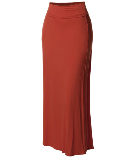 Women's Stylish Fold Over Flare Long Maxi Skirt - Made In USA