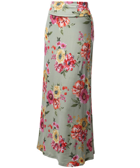 Women's Stylish Fold Over Flare Long Maxi Skirt - Made In USA