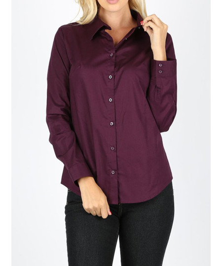 Women's Casual Work Basic Solid Stretch Long Sleeve Button Down Shirts Blouse