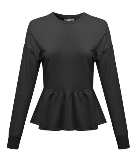 Women's Solid Basic Trendy Long Sleeve Ruffle French Terry Top