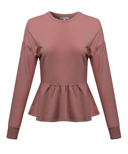 Women's Solid Basic Trendy Long Sleeve Ruffle French Terry Top