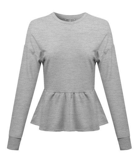 Women's Solid Basic Trendy Long Sleeve Ruffle French Terry Top