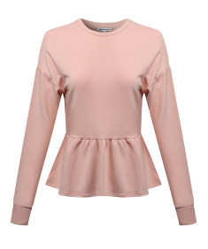 Women's Solid Basic Trendy Long Sleeve Ruffle French Terry Top