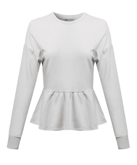 Women's Solid Basic Trendy Long Sleeve Ruffle French Terry Top