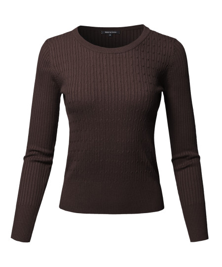 Women's Basic Long Sleeve Crew Neck Cable Knit Classic Sweater