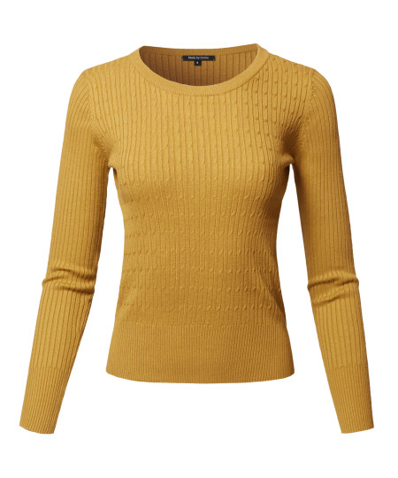 Women's Basic Long Sleeve Crew Neck Cable Knit Classic Sweater