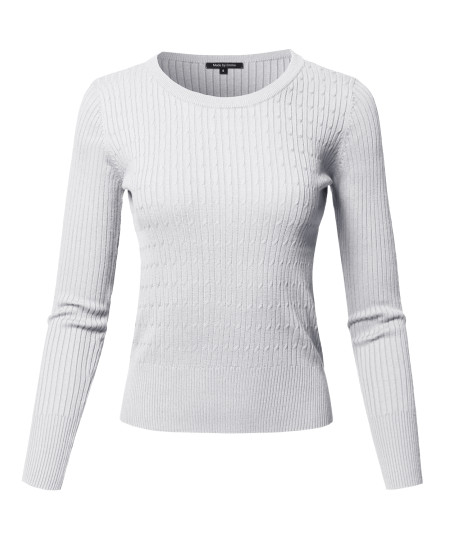 Women's Basic Long Sleeve Crew Neck Cable Knit Classic Sweater