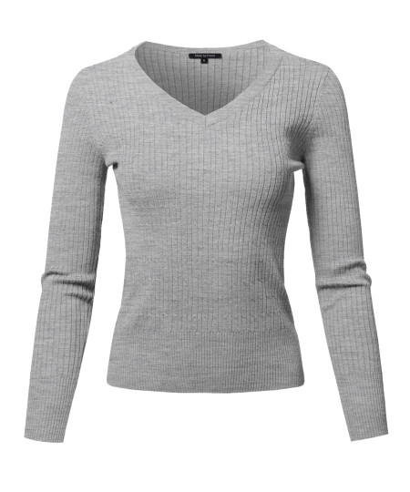 Women's Basic Long Sleeve V-Neck Cable Knit Classic Sweater