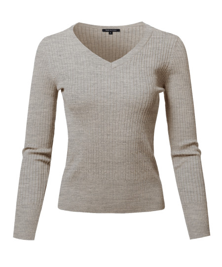 Women's Basic Long Sleeve V-Neck Cable Knit Classic Sweater