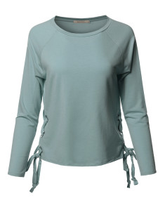 Women's Trendy Raglan Long Sleeves Side Lace Up French Terry Top