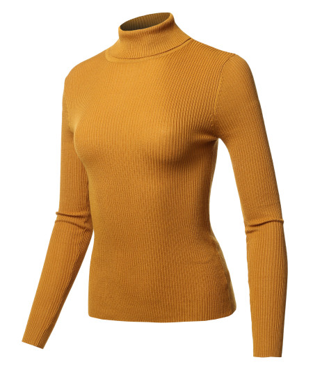 Women's Casual Solid Long sleeve Turtleneck Fitted Rib Sweater Top