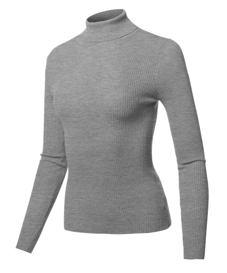 Women's Casual Solid Long sleeve Turtleneck Fitted Rib Sweater Top