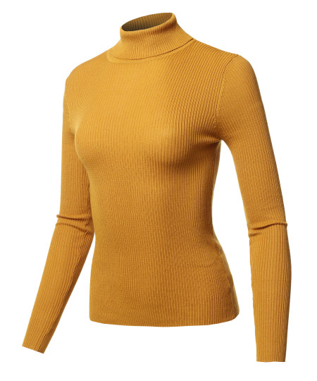 Women's Casual Solid Long sleeve Turtleneck Fitted Rib Sweater Top