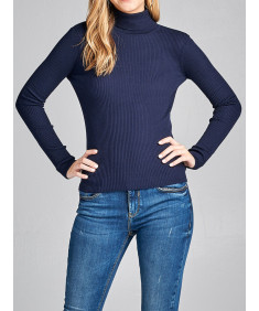 Women's Casual Solid Long sleeve Turtleneck Fitted Rib Sweater Top