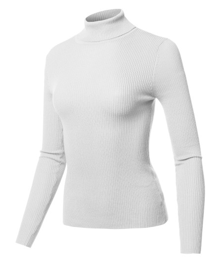 Women's Casual Solid Long sleeve Turtleneck Fitted Rib Sweater Top