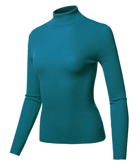 Women's Casual Solid Long sleeve Turtleneck Fitted Rib Sweater Top