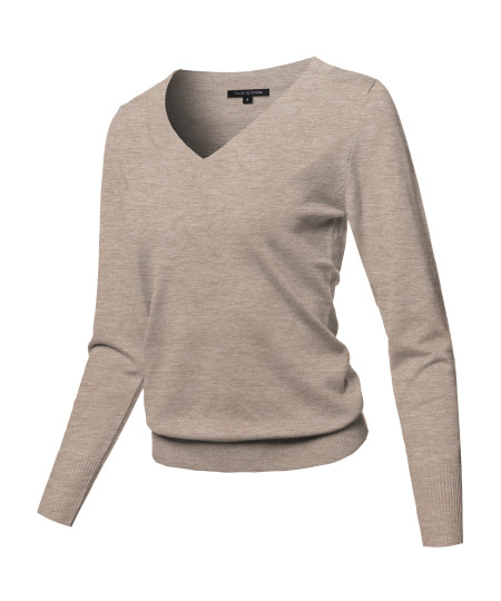 Women's Casual Premium Quality Thick Neck Line Pullover V-neck Sweater Top