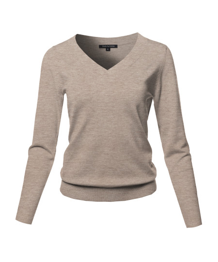 Women's Casual Premium Quality Thick Neck Line Pullover V-neck Sweater Top