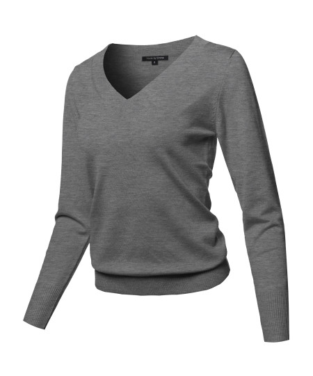 Women's Casual Premium Quality Thick Neck Line Pullover V-neck Sweater Top