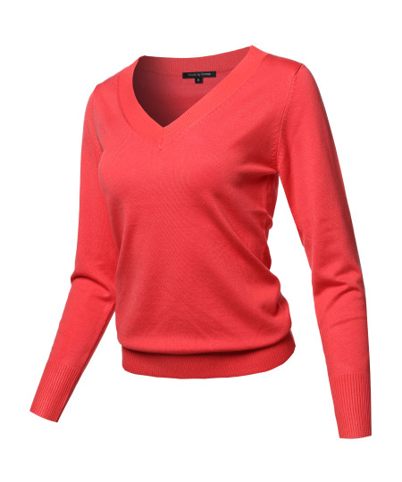 Women's Casual Premium Quality Thick Neck Line Pullover V-neck Sweater Top