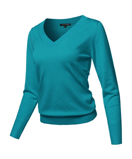 Women's Casual Premium Quality Thick Neck Line Pullover V-neck Sweater Top