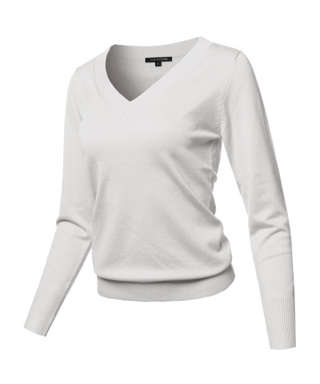 Women's Casual Premium Quality Thick Neck Line Pullover V-neck Sweater Top