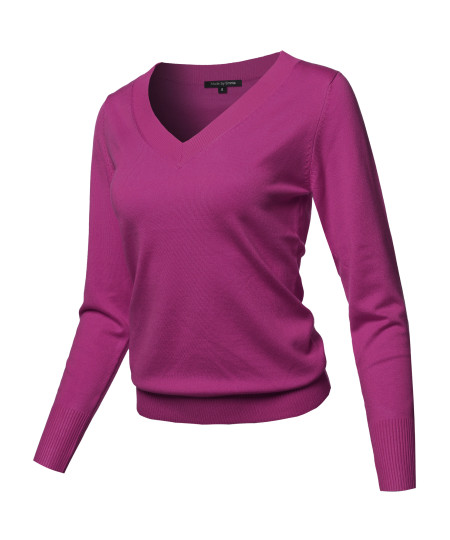 Women's Casual Premium Quality Thick Neck Line Pullover V-neck Sweater Top