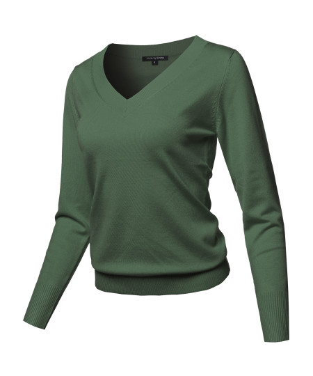 Women's Casual Premium Quality Thick Neck Line Pullover V-neck Sweater Top