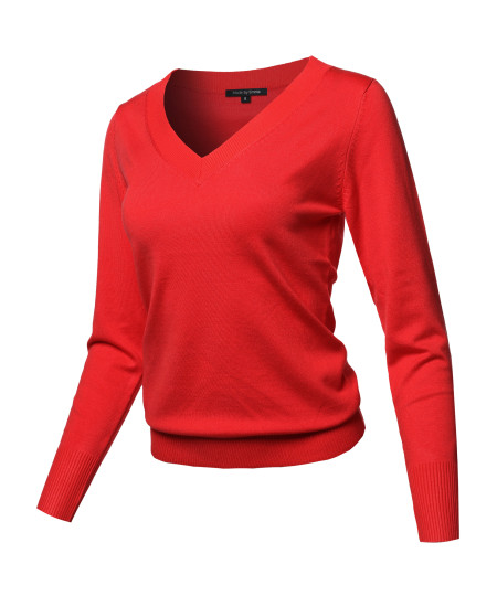 Women's Casual Premium Quality Thick Neck Line Pullover V-neck Sweater Top