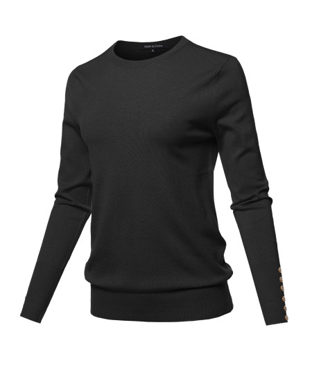 Women's Casual Premium quality With Gold Button Stretchy Crew neck Sweater